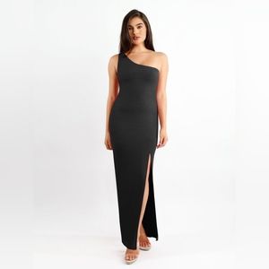 Popilush Built-In Shapewear One Shoulder Split Modal Maxi Dress